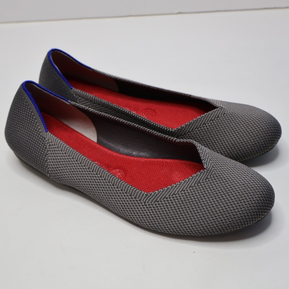 Rothys The Flat Pebble Gray Knit Rounded Toe Ballet Flats Slip On Shoes 10